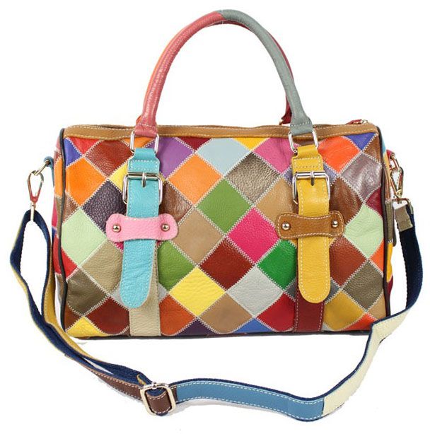 Patchwork Boston Leather Bag