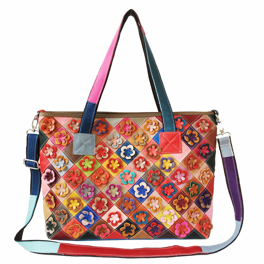 Floral Patchwork Multicolour Leather Tote Bag