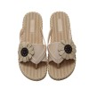 Floral Design Flat Sandals - Beige